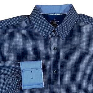 Con.Struct Blue Slim Fit 4-Way Stretch Micro-Dot Button-Up Flip Cuff Shirt Men M